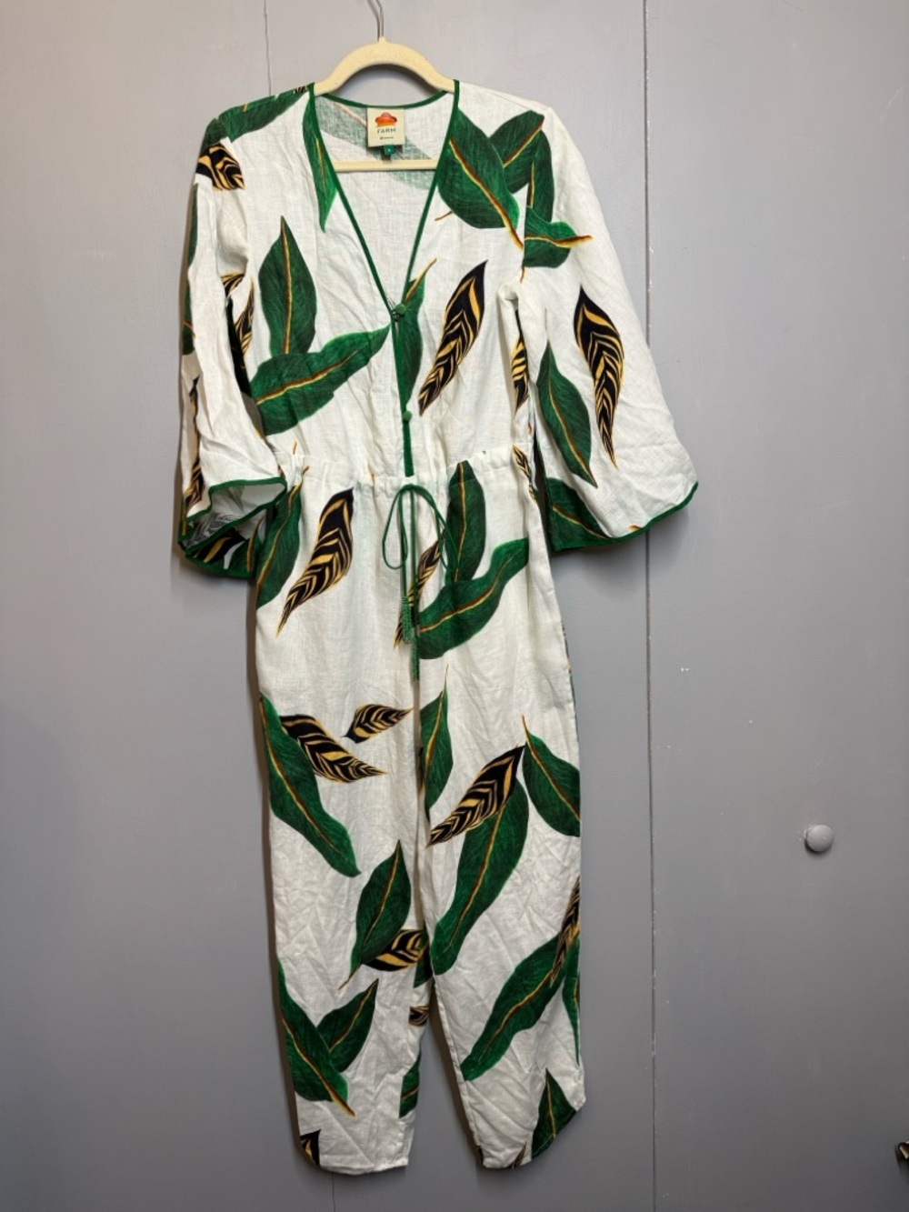FARM Rio Palm Leaf Wide Leg Linen Jumpsuit - Picture 2 of 7
